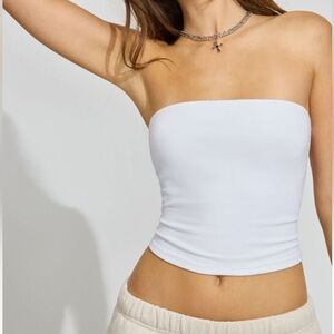 Garage White Strapless Fitted Crop Top